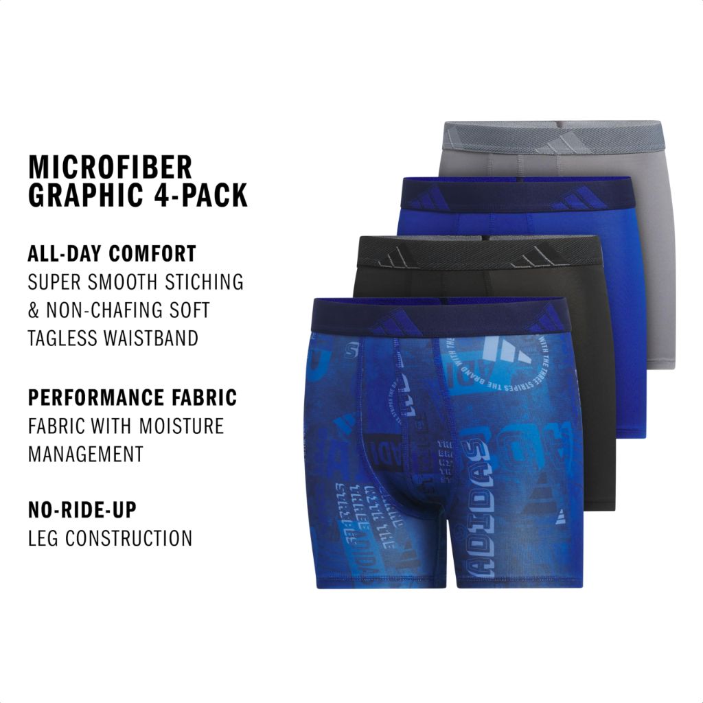 Adidas Youth Microfiber Boxer Brief (Multipack) Athletic Underwear for Kids Boys