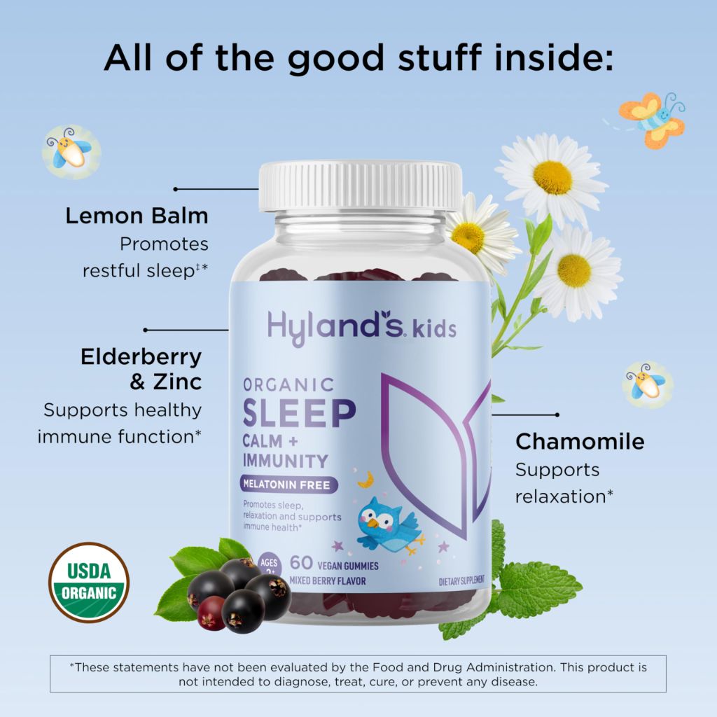 Hyland's Kids Melatonin Free Organic Sleep Aid Gummies with Calm & Immune Support - 60 Vegan Gummies