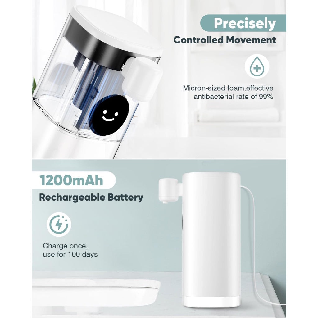 Automatic Foaming Hand Soap Dispenser IPX7, 20S Hand Washing Time Reminder, 10oz/300ml Rechargeable, Touchless for Home, Bathroom, School-White