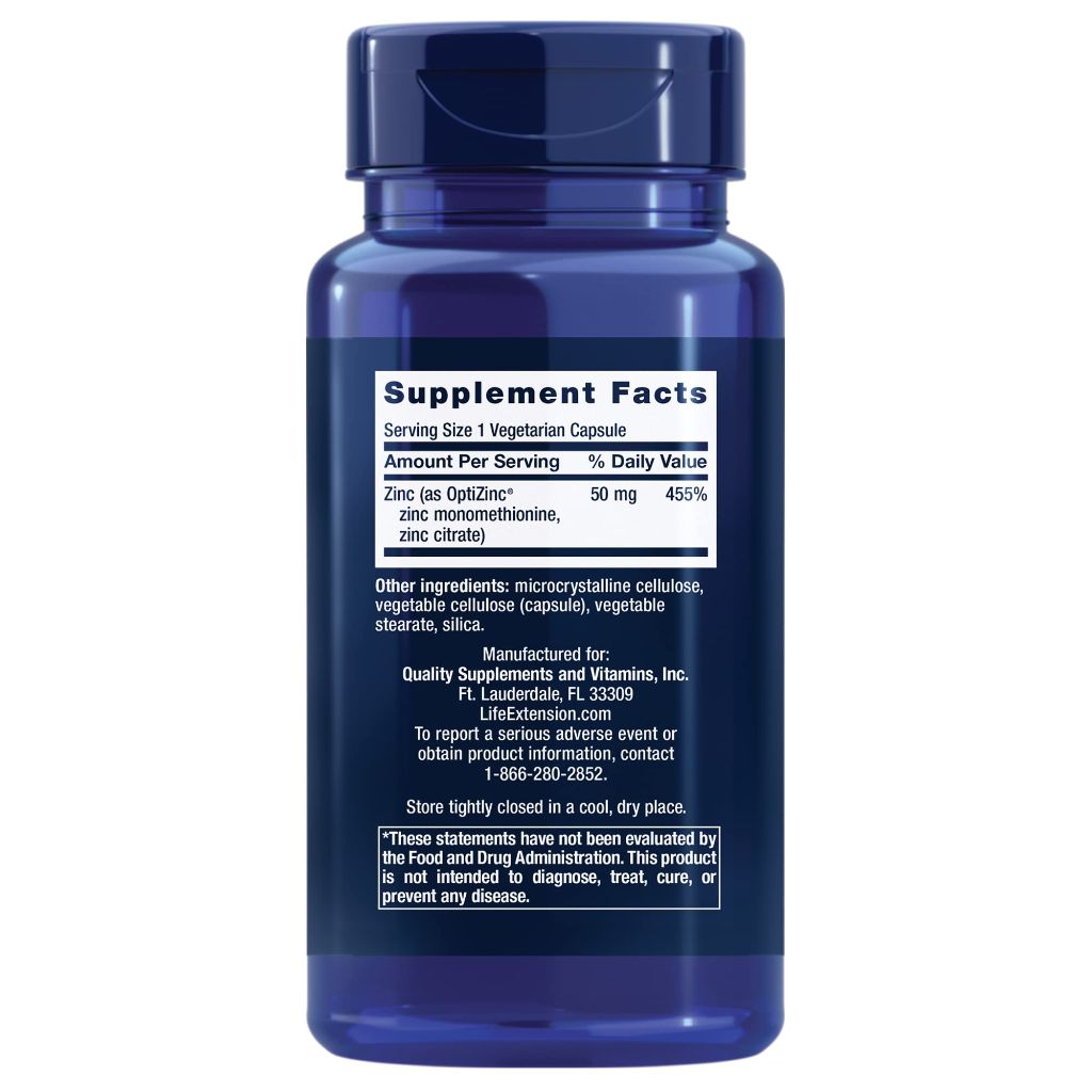 Life Extension Zinc Caps, zinc 50 mg, zinc Citrate, Support The Body's Immune defenses, 90 Vegetarian Capsules