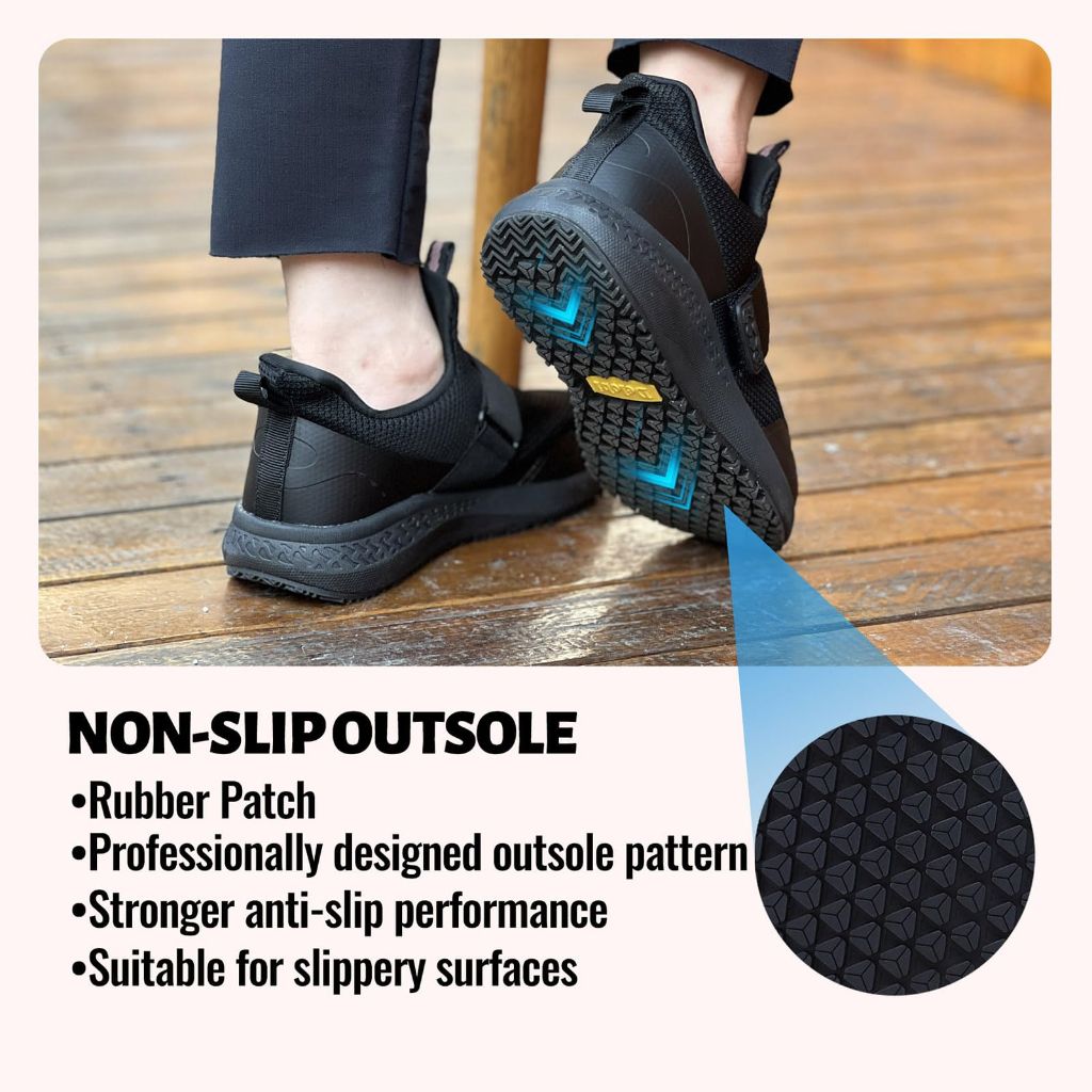 Delobi Women's Non Slip Work Shoes Slip Resistant Food Service Water Resistant Slip On Walking Sneakers for Kitchen and Restaurant Zapatillas Zapatos Trabajo Black 6.5