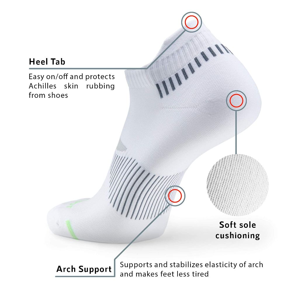 MONFOOT Adult 10 Pairs Silky Dry Athletic Cushion Ankle Socks, White & Black - Large Multipack