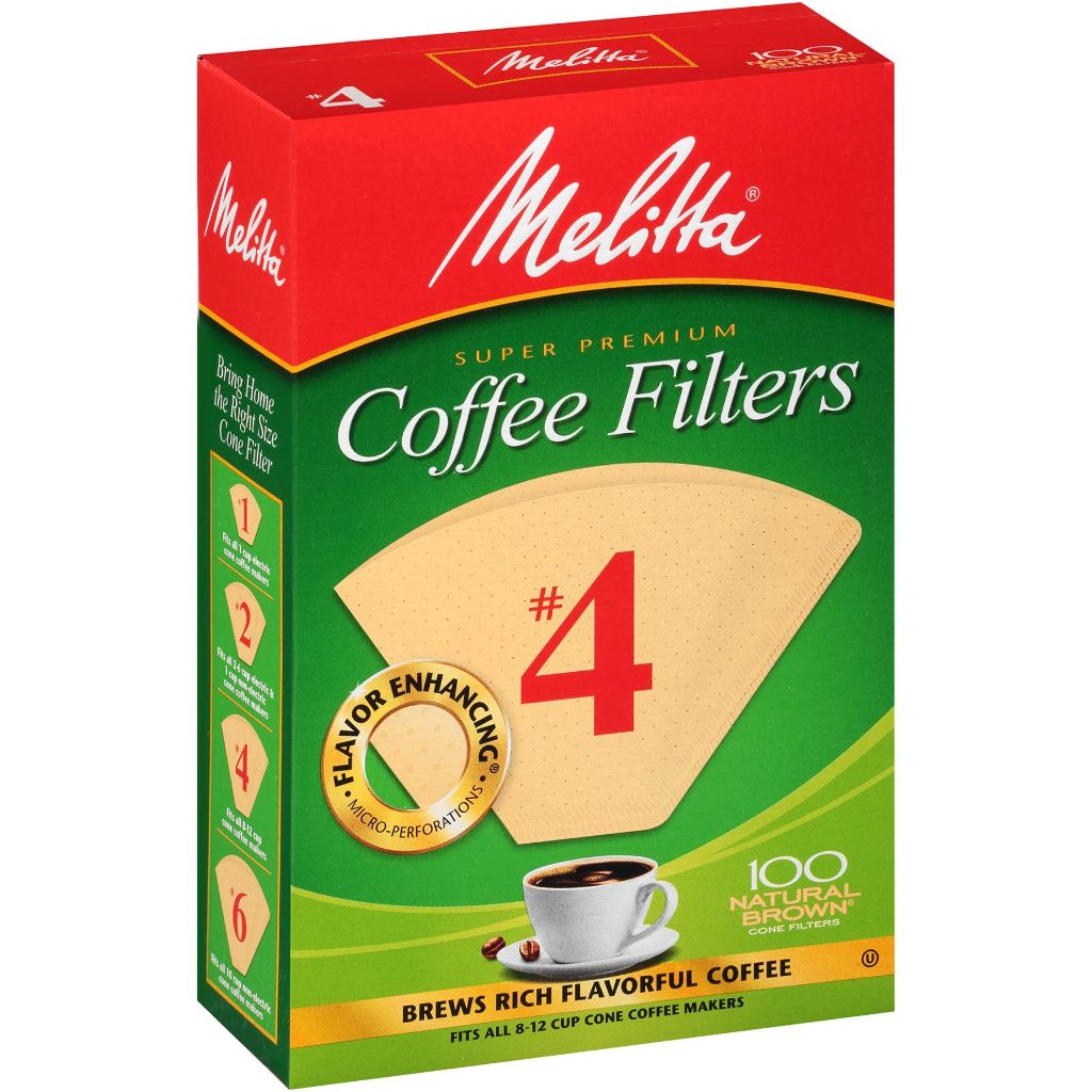 Melitta #4 Cone Coffee Filters, Unbleached Natural Brown, 100 Total Filters Count - Packaging May Vary