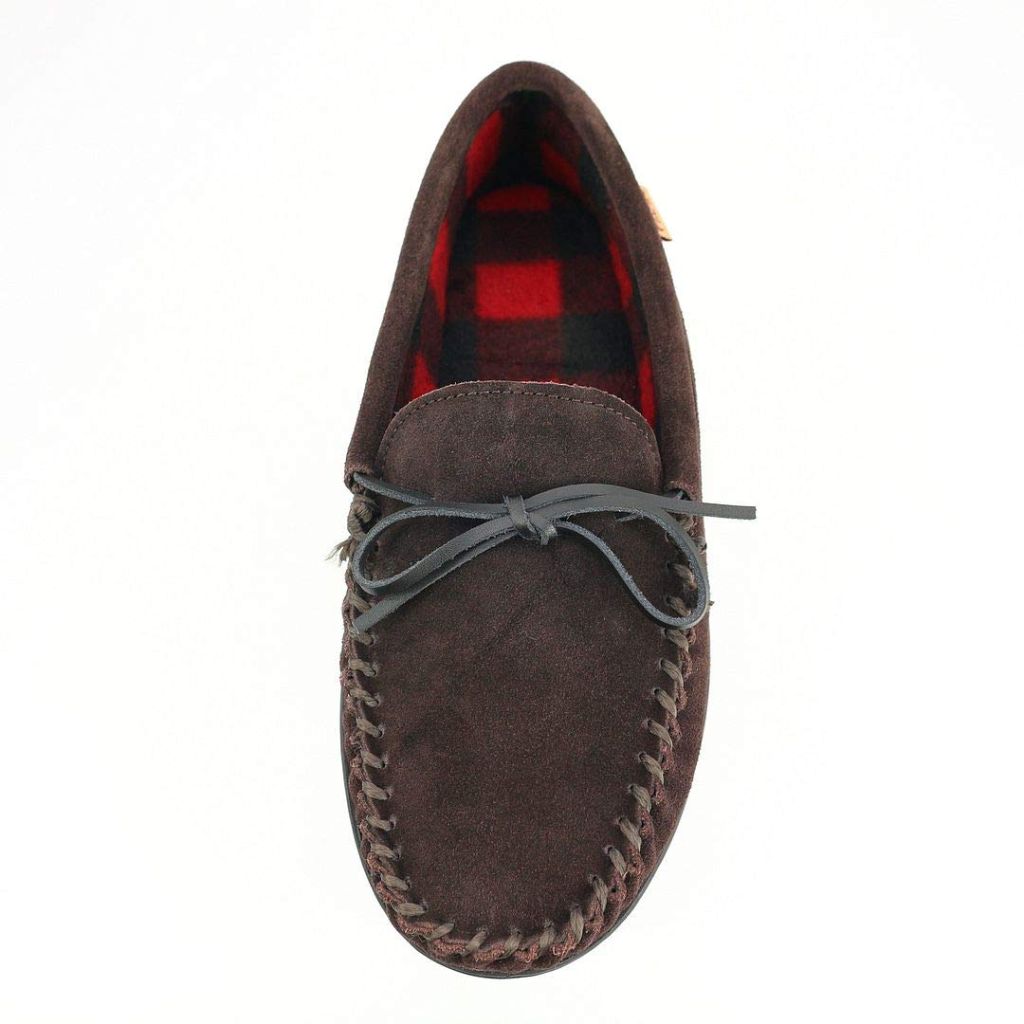 SZ 8, PAMIR Men's Genuine suede Fleece Moccasin Slippers | Brown