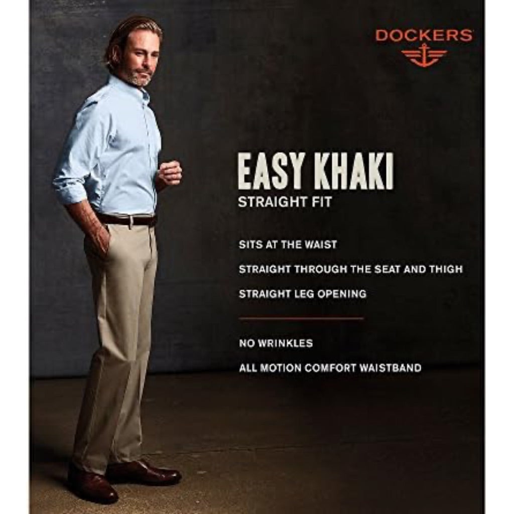 Dockers Men's Straight Fit Easy Khaki Pants, Gray,  31W x 32L