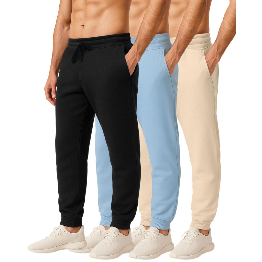 Real Essentials 3 Pack: Men's Cotton Fleece Jogger Sweatpants - 3X Tall