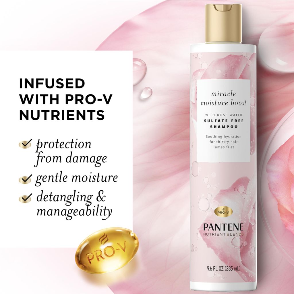 Pantene Nutrient Blends Miracle Moisture Boost Rose Water Shampoo & Conditioner Dual Pack for Dry Hair, Sulfate Free