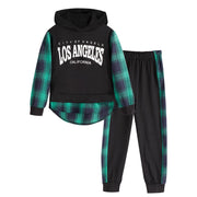 MINITEENICE Boys Plaid Pullover Los Angeles Outfit (2pcs)- size 6-7