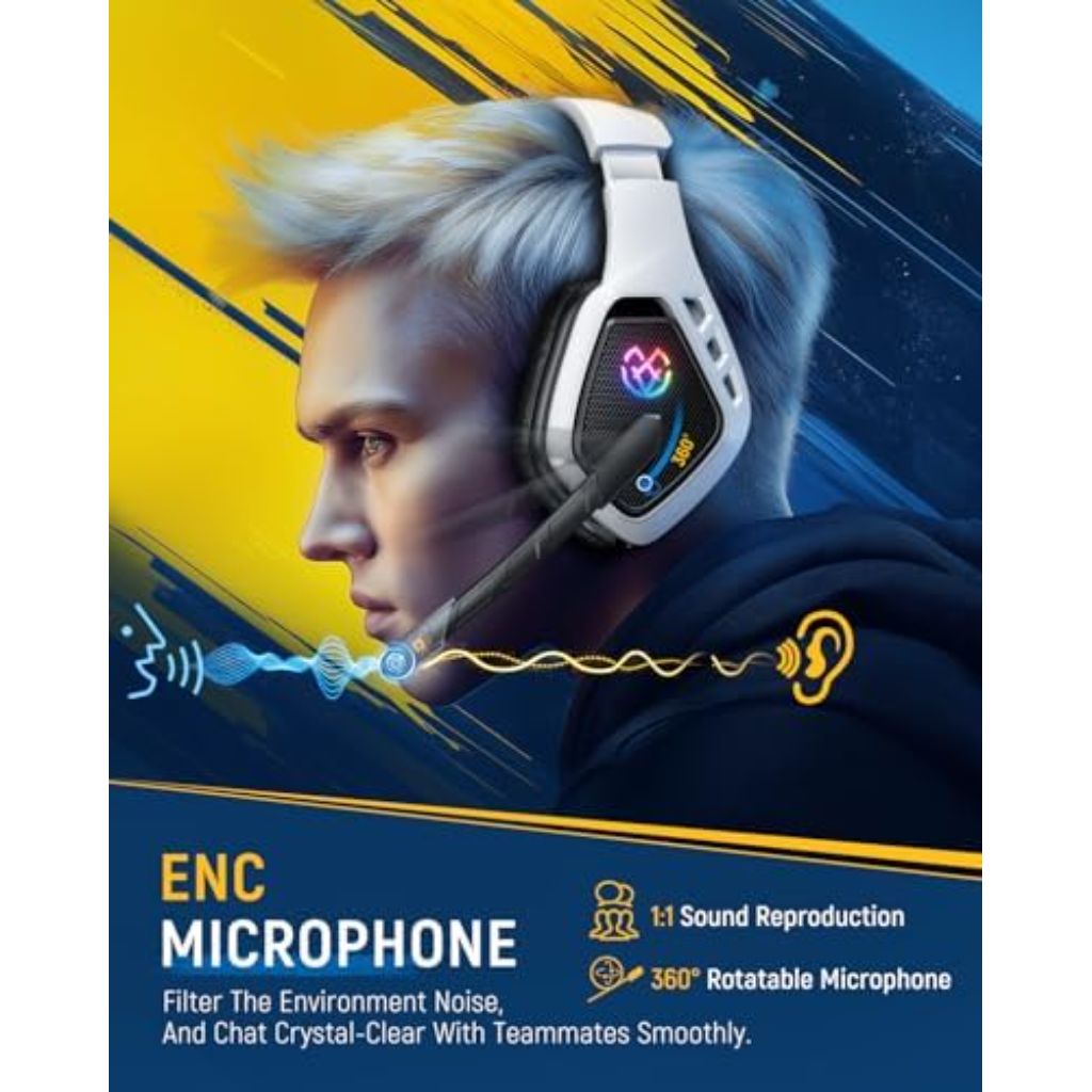 Tatybo Wireless Gaming Headset for PC, Ps5, Ps4, 2.4 Ghz USB & Type-C Gaming Headphones with Microphone, 30H Battery Bluetooth Headphones for Switch, Laptop, Mobile, Mac