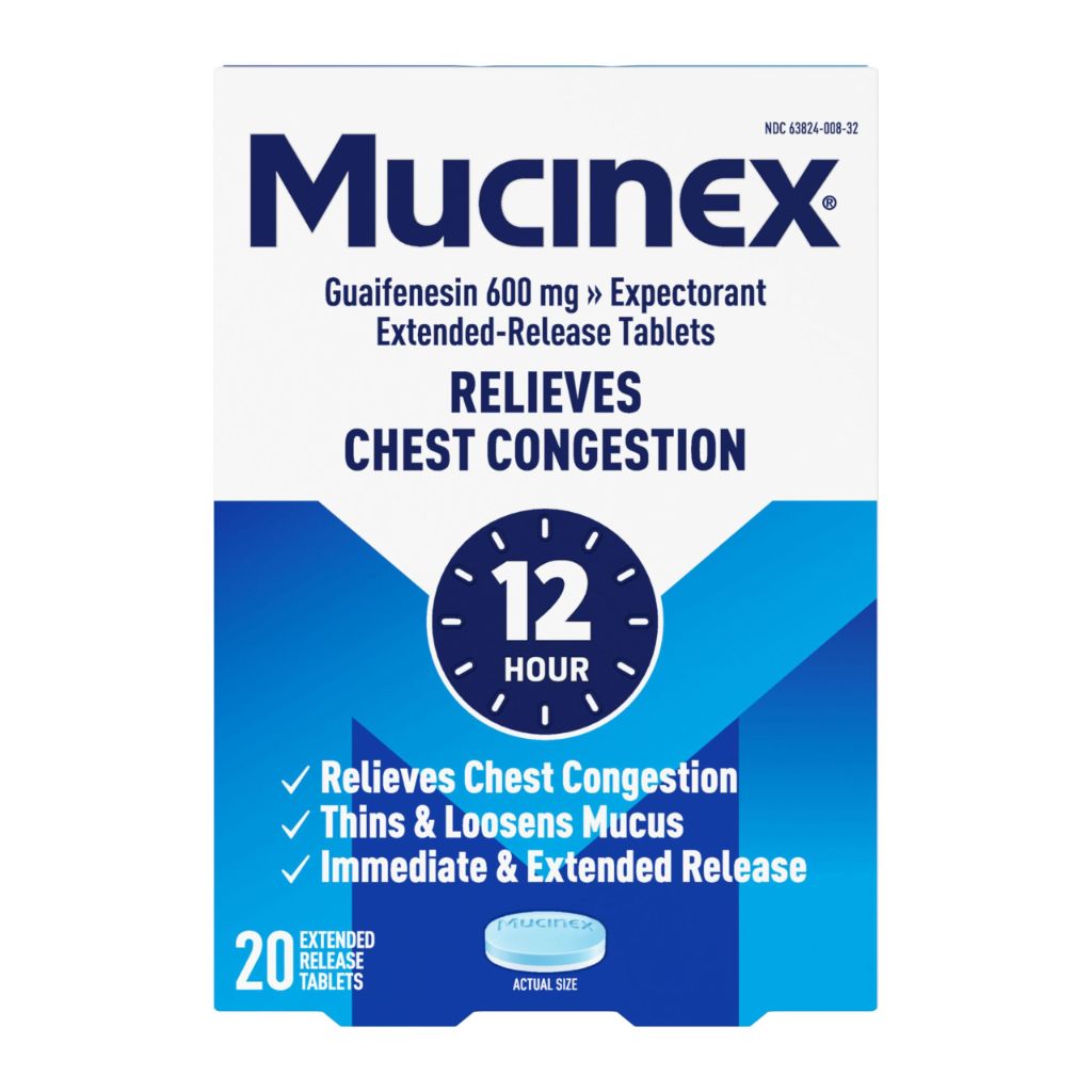 Mucinex 12 Hour 600 mg Guaifenesin Extended-Release Tablets for Excess Mucus Relief, 20 Bi-Layer Tablets