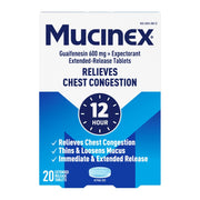 Mucinex 12 Hour 600 mg Guaifenesin Extended-Release Tablets for Excess Mucus Relief, 20 Bi-Layer Tablets