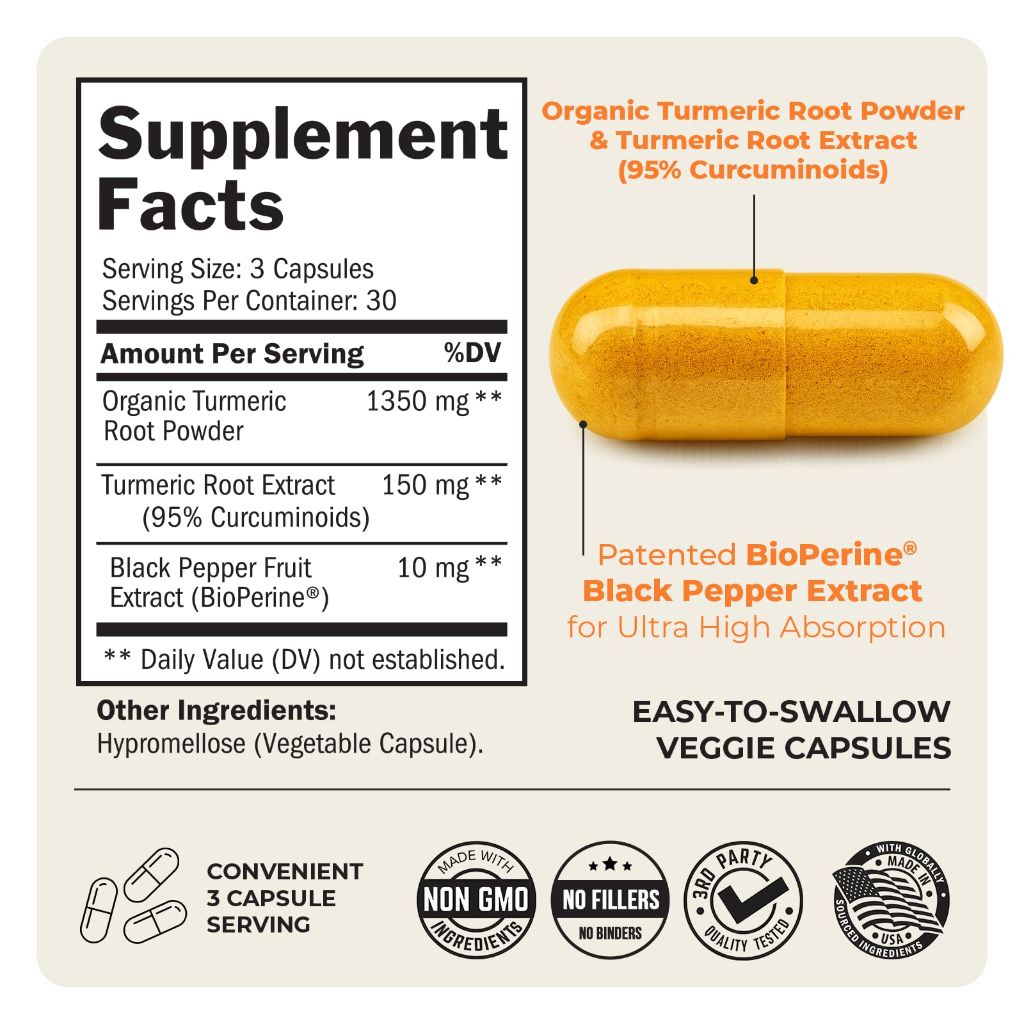 Turmeric Curcumin with Black Pepper Extract 1500mg - 90 Capsules