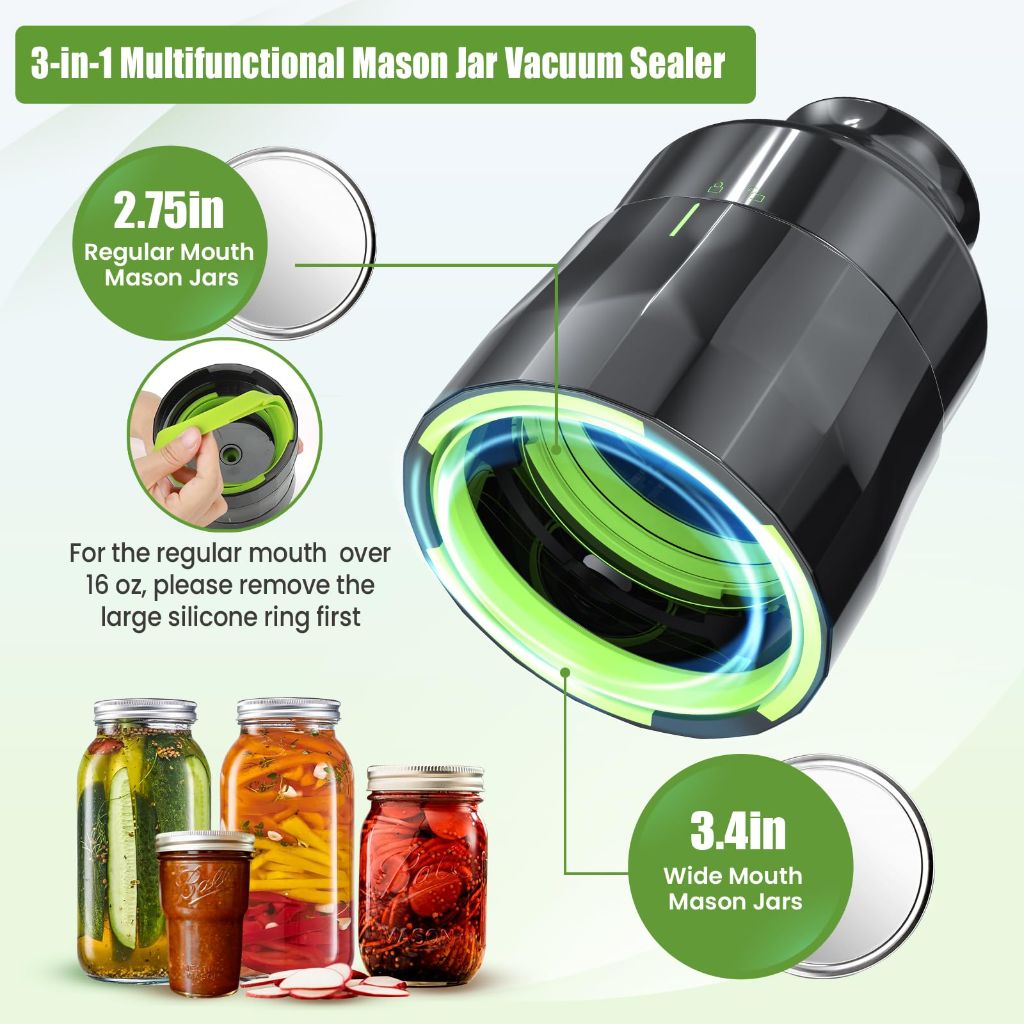 Electric Mason Jar Vacuum Sealer Kit (Black)