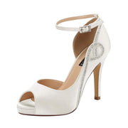 ERIJUNOR E8816 Women Peep Toe Side Open Shoes, Ivory - Size 9