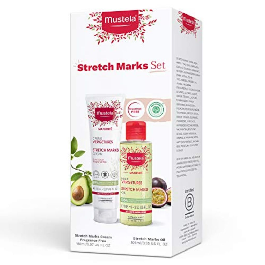 Mustela Maternity Stretch Marks Set - Natural Pregnancy Skincare - Contains Stretch Marks Cream & Belly Oil 5.07oz 3.55oz