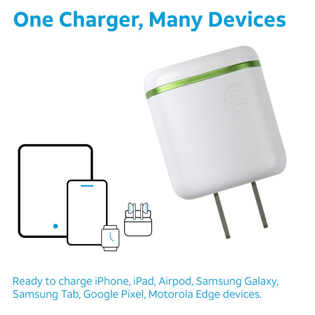 AT&T USB-C Wall Charger 30W Fast Charging Power Adapter – Foldable Prongs, Compact Travel Charger