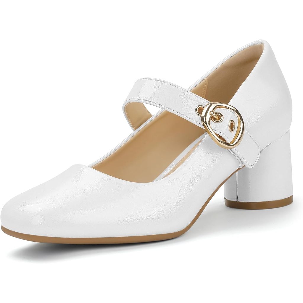 IDIFU IN2 Women's Mary Jane Pumps w/Chunky Block Heel - White, Size 8.5