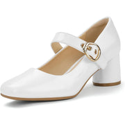 IDIFU IN2 Women's Mary Jane Pumps w/Chunky Block Heel - White, Size 8.5