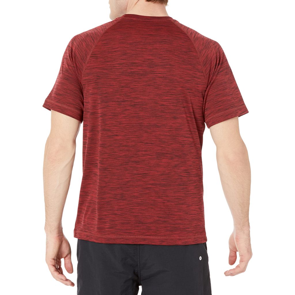 SZ M, Amazon Essentials Men's Slim-Fit Short-Sleeve Quick-Dry UPF 50 Swim Tee, Red Heather