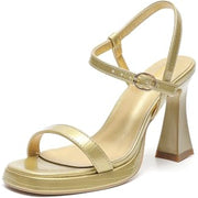 Amoji Women 4 Inch Heels, Lady Platform Heeled Sandals, Ankle Strap, Gold, 6.5