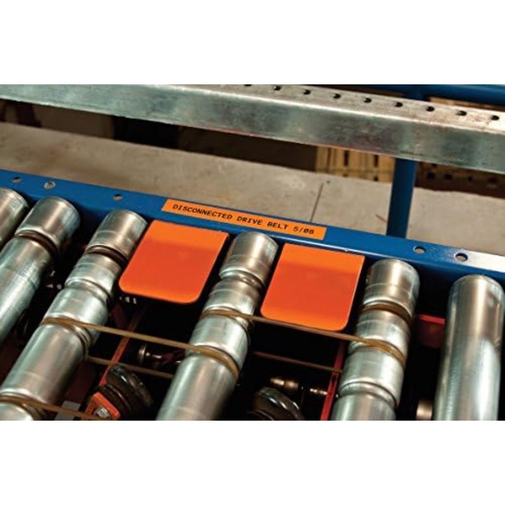 Brady Authentic (M21-750-595-OR) All-Weather Vinyl Label for Indoor/Outdoor ID - Black on Orange, 0.75" W, 21' L