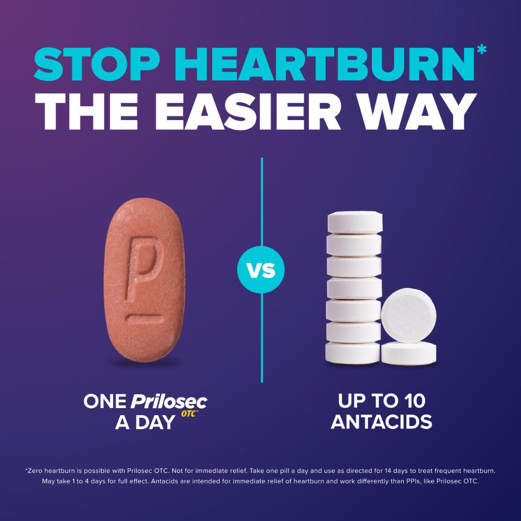 Prilosec OTC, Omeprazole Delayed Release 20mg, 20mg, Wildberry Flavor, 42 Tablets