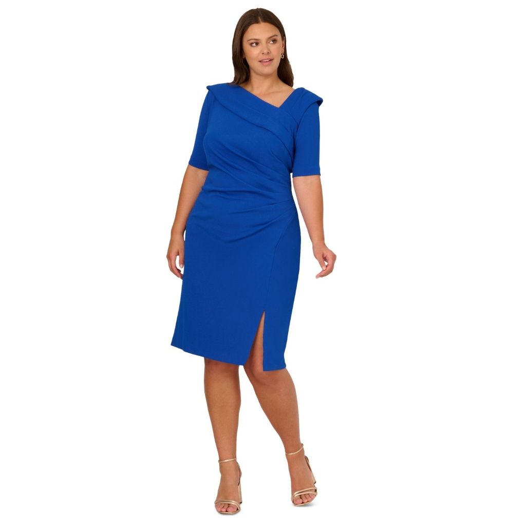 Adrianna Papell Asymmetric-Neck Sheath Dress - Violet Cobalt - Plus Size 20W