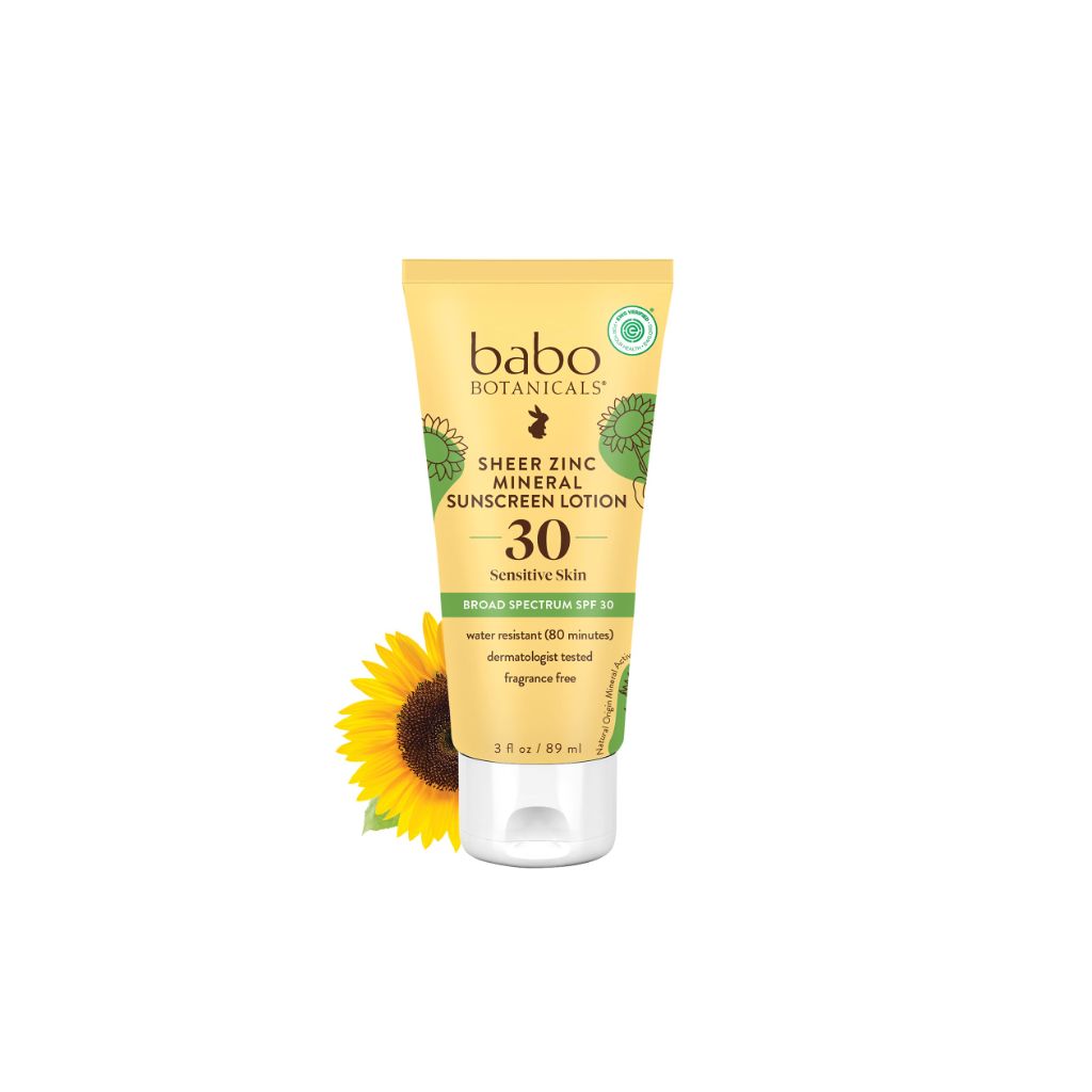 Babo Botanicals Sheer Zinc Mineral Sunscreen Lotion SPF30 - Natural Zinc Oxide - Shea Butter - Vegan  - 3 Fl.Oz.