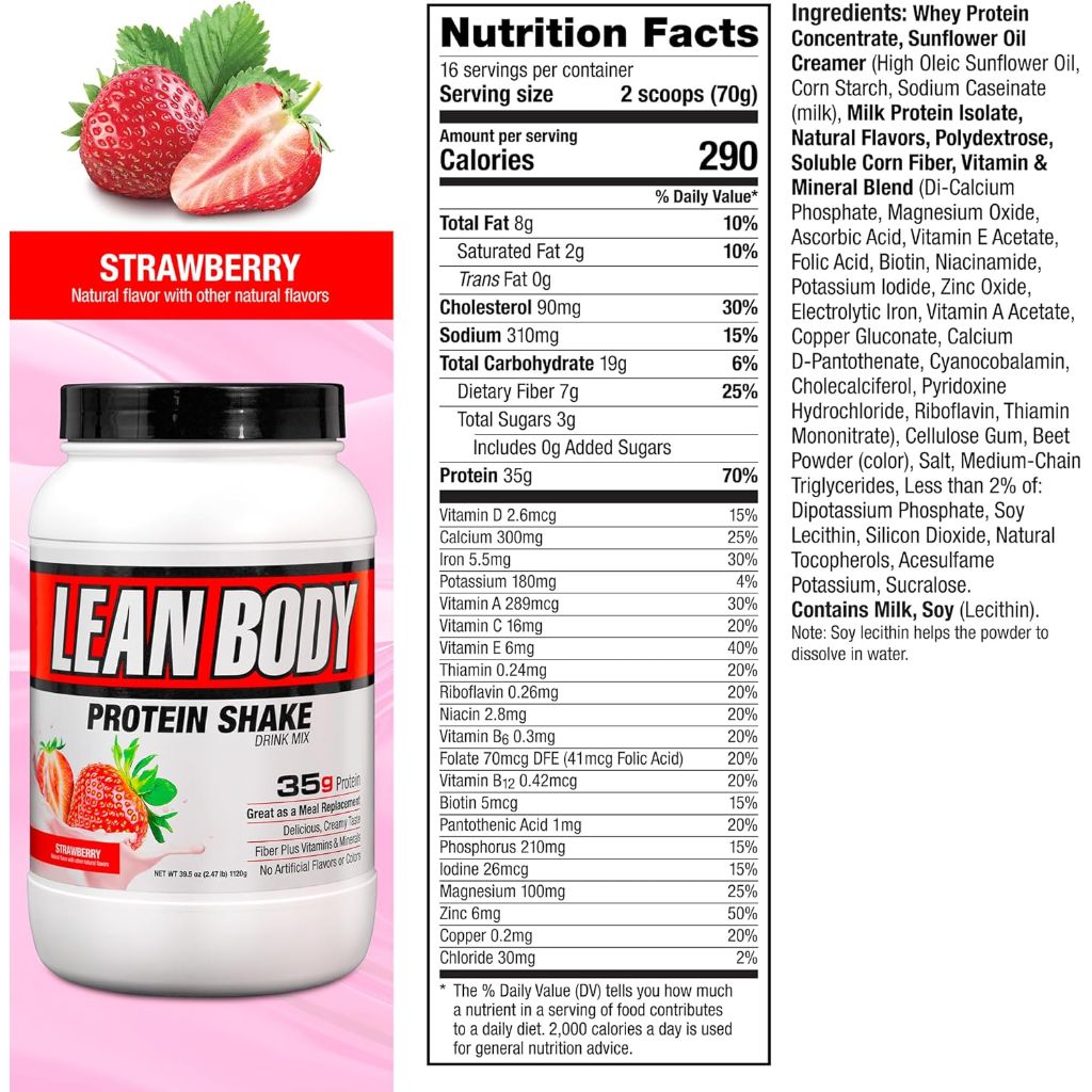 Labrada Nutrition Lean Body Protein Shake Drink Mix - Strawberry, 2.47 lb