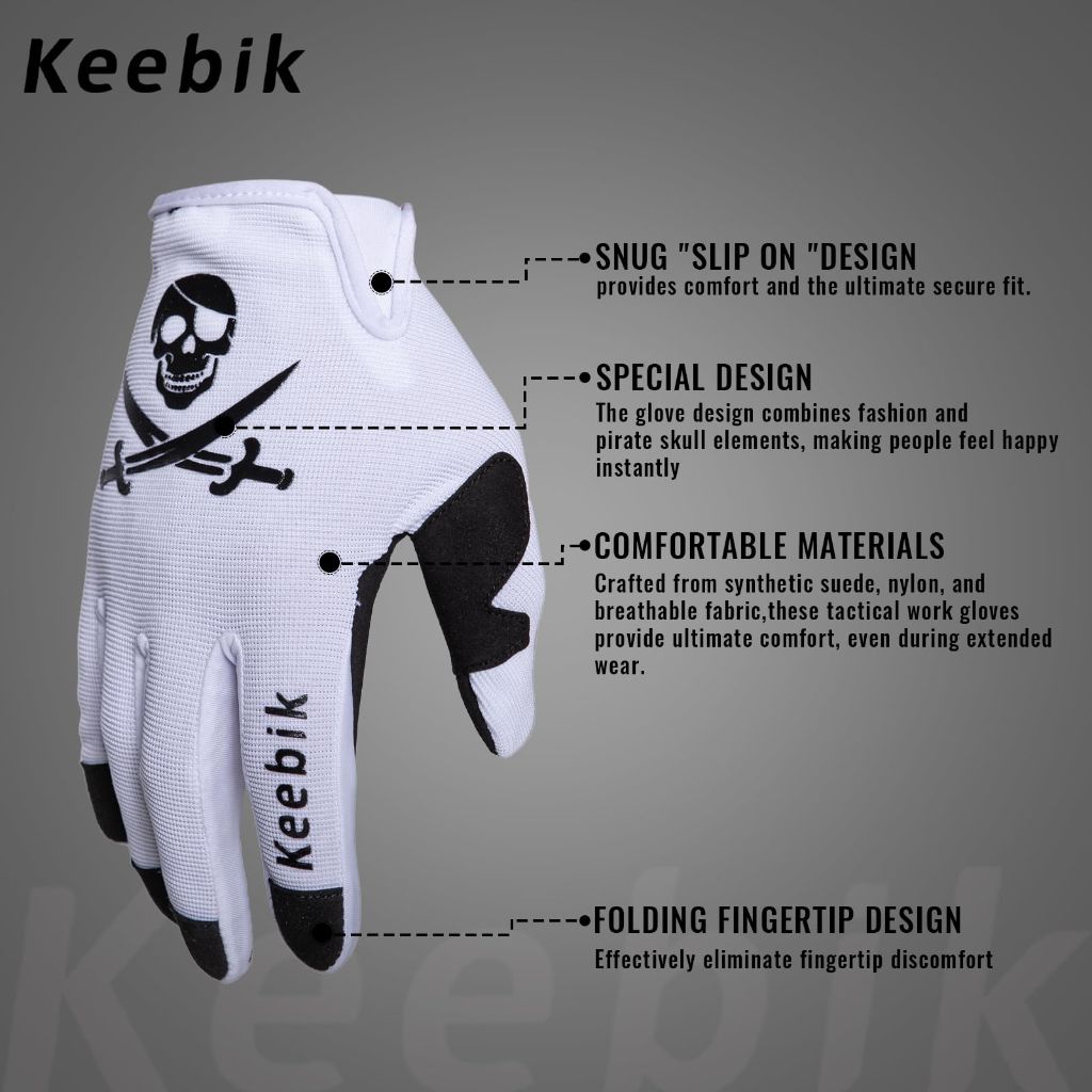 KEEBIK Skeleton Motorcycle Gloves for Men and Women, Breathable Cycling Glove with Touchscreen and Shock-Absorbing Padding