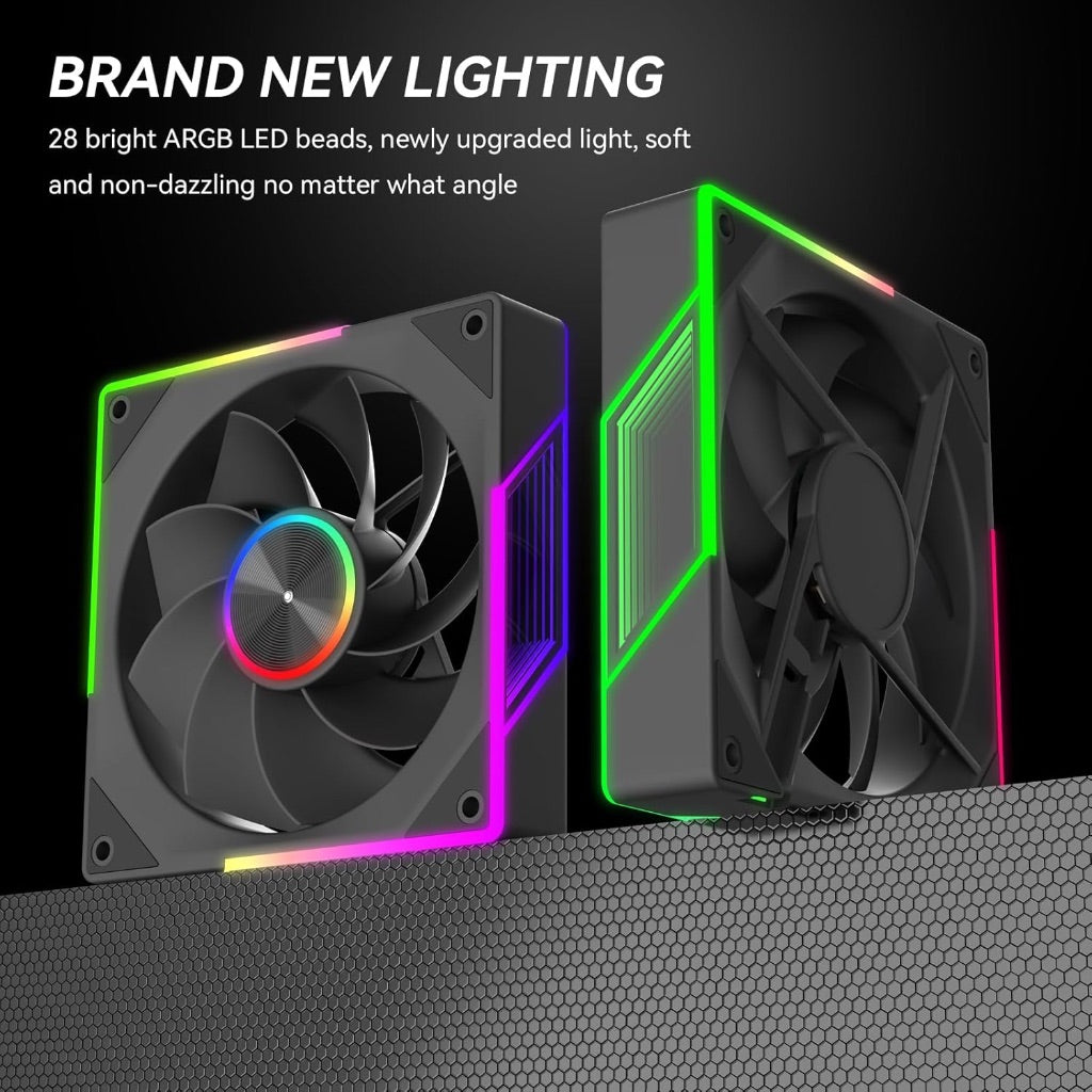 120mm ARGB Case Fan - 3 Pack, PWM Silent Cooling Fan for PC, 1800 RPM Black Reverse Fan