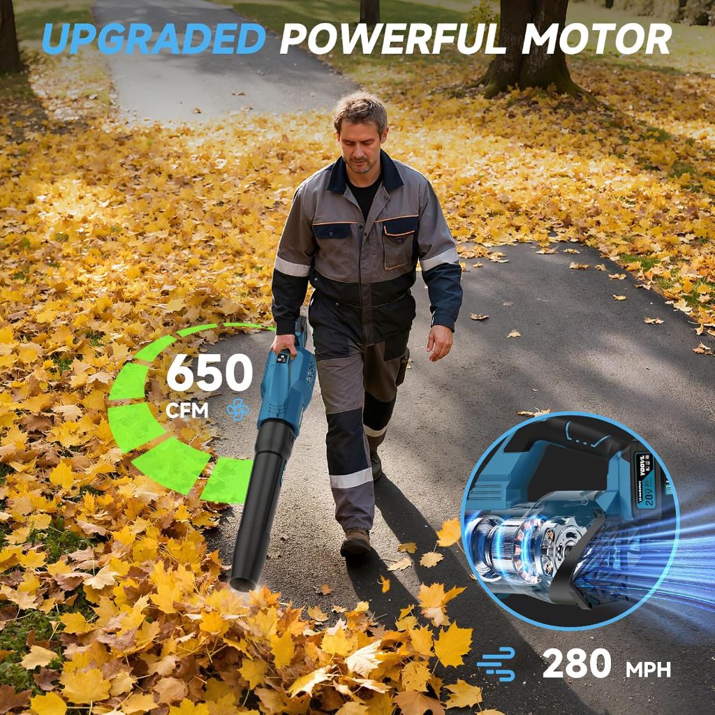 YOOVL - Leaf Blower 650CFM Electric Cordless, with 2 x 5.2Ah Batteries and Charger