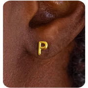 MUMREUES Gold Earrings | 14K Gold Initial Letter Stud Earrings "P"