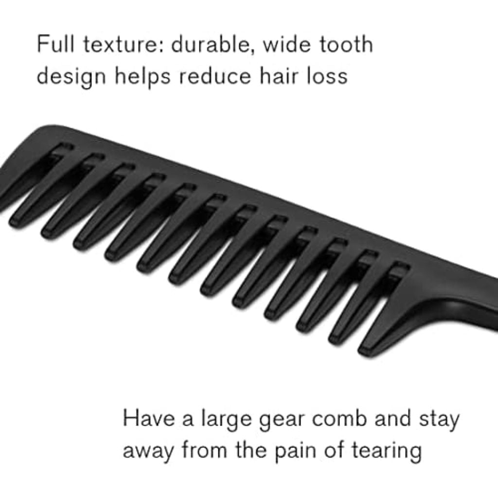 Wide Tooth Anti-Knotting Comb - Anti-Static and Durable, Suitable for Wet or Dry, Long or Short Hair, Reduces Tangling and Hair Loss (Black)