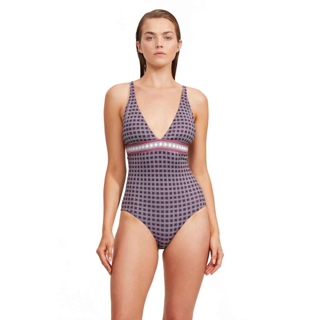 Gottex Women's Standard Luma Retro Touch V Neck One Piece Swimsuit, 6, Plum