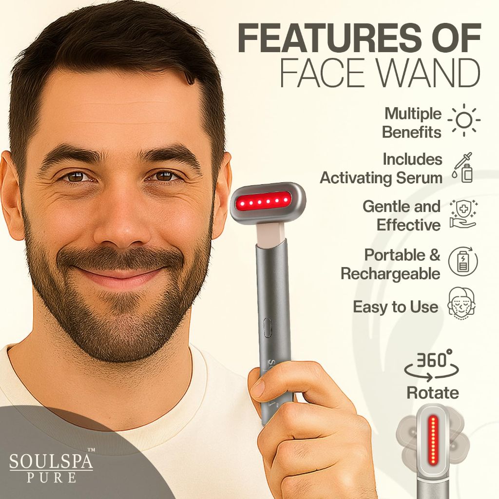 Soulspa Pure 7 in 1 LED Light Wand for Face, Neck & Eye – Silver with Activating Serum