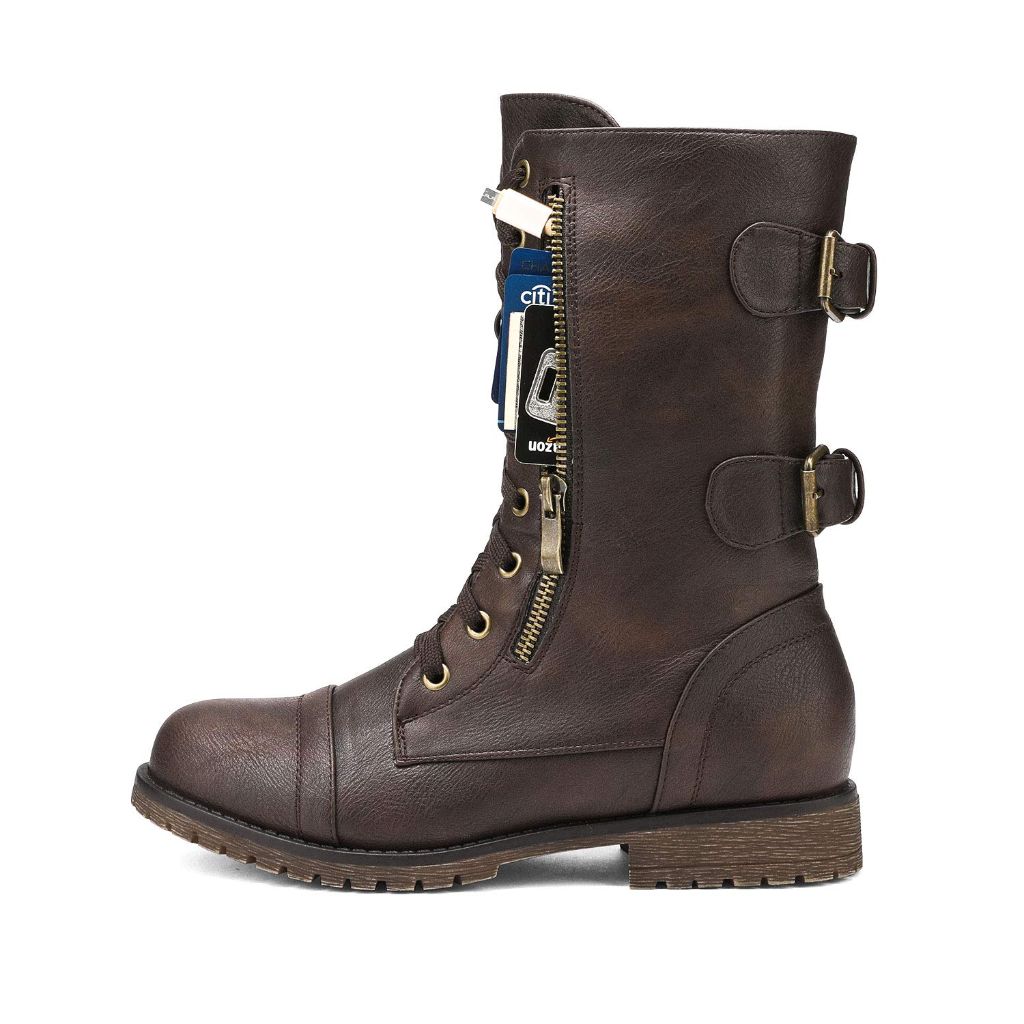 DREAM PAIRS Women's Combat Boots, Brown - size 6.5