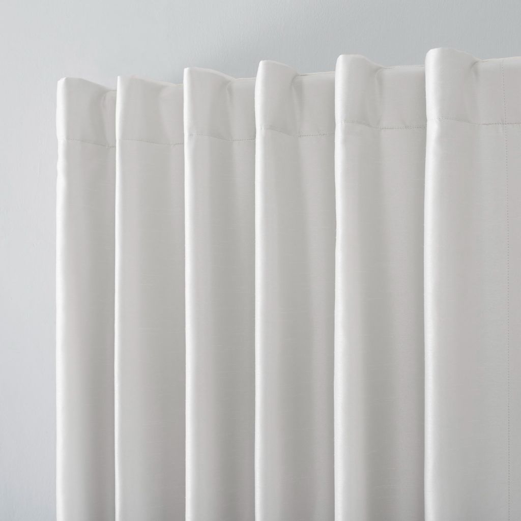 Sun Zero Greyson Faux Dupioni Silk Thermal Extreme Total Blackout Back Tab Curtain Panel - Pearl White, 50" x 108"
