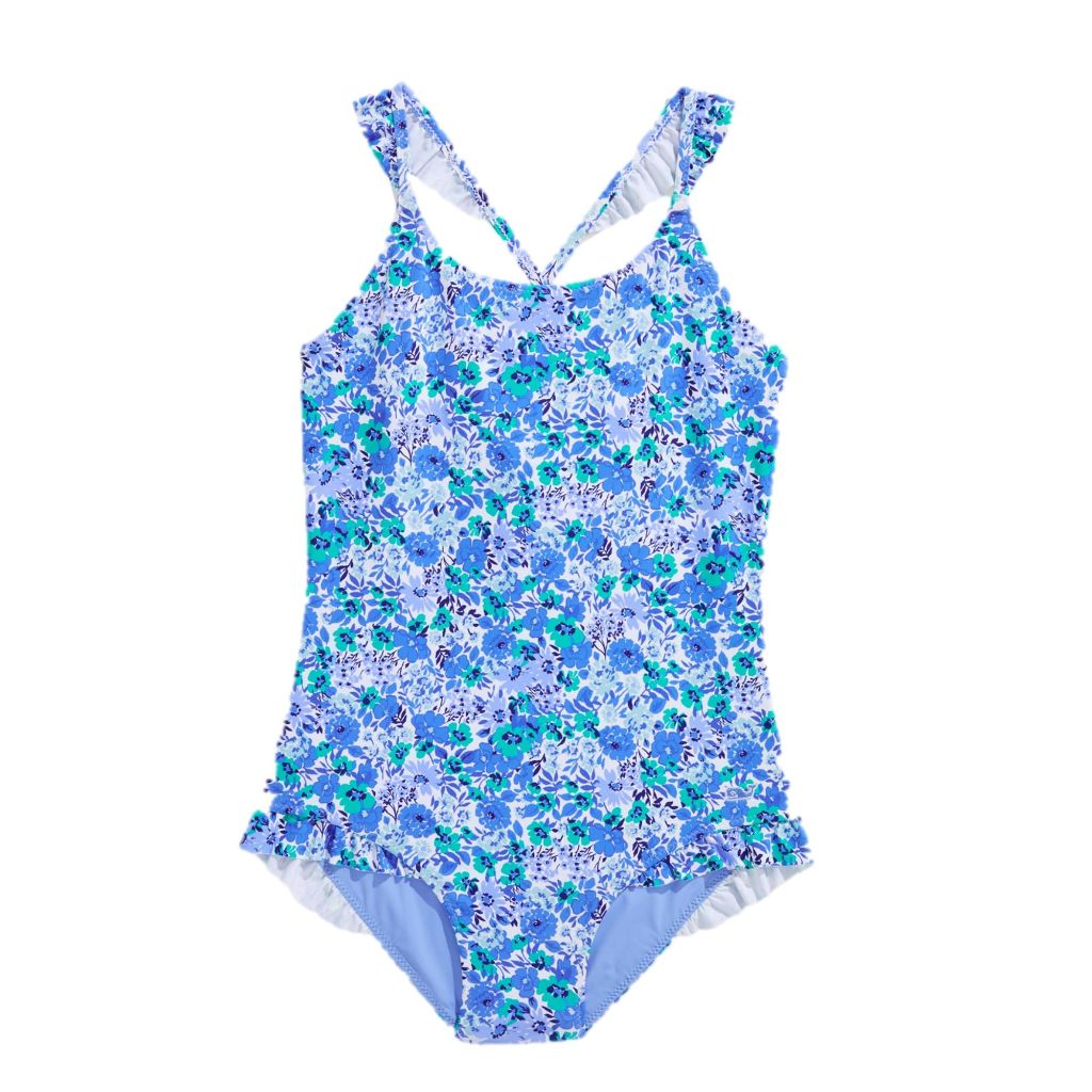 Vineyard vines Girls Ruffle One Piece, Helen Floral, M(12-14)