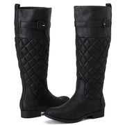 Ruiee Women's Knee High Boots - Wide Calf Comfortable Round Toe Riding Combat Tall Boots  Black,size8.5