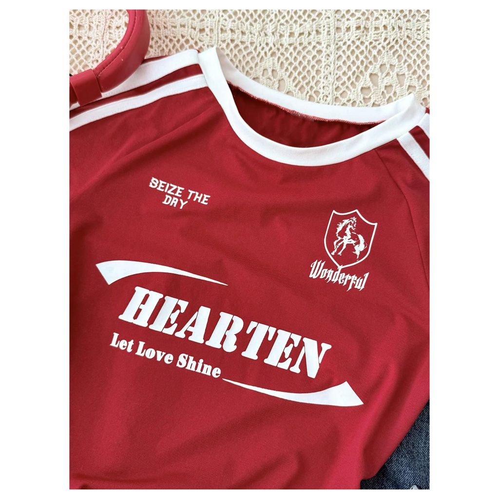 RoseSeek Girl's Graphic Tees Striped Short Sleeve Cropped Tshirts Crew Neck Summer Tops Streetwear Burgundy 10Y