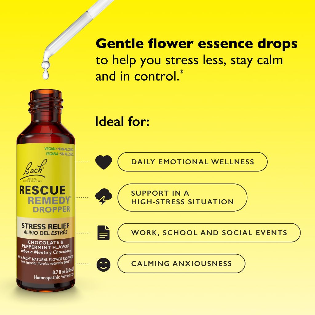 RESCUE Bach Remedy- Chocolate Peppermint Flavor- Stress Relief- Homeopathic- Flower Essences- 20mL