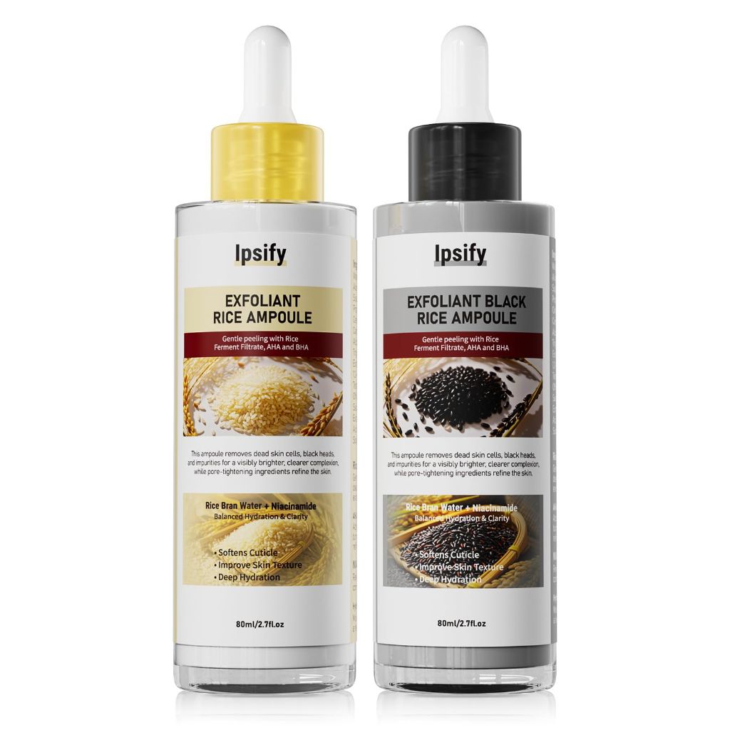 Peel Shot Glow Rice Ampoule Duo, Black and White Rice Exfoliant for Face and Body,  (White+Black, 160ml)