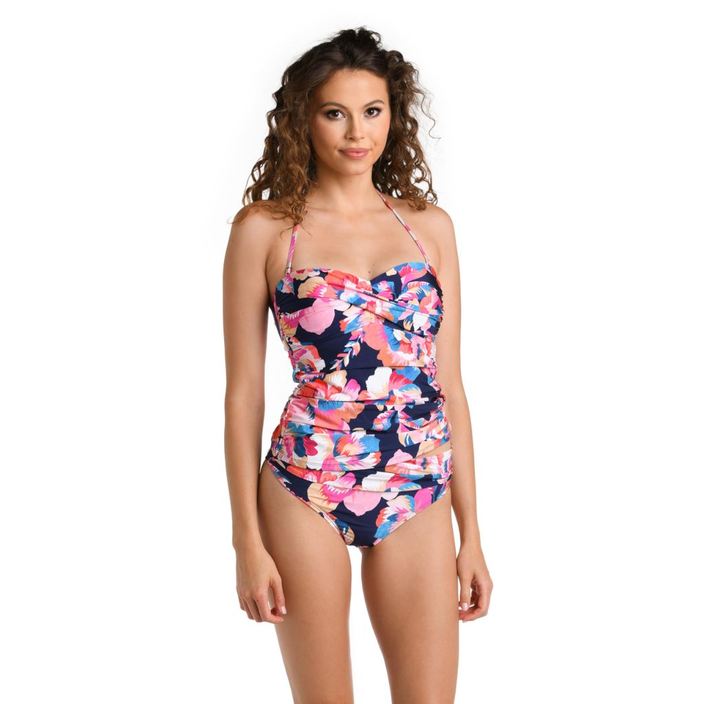 La Blanca Women's Mid Waist Sash Band Swimsuit Bottom, Indigo//Denim Bouquet,  (Size 14)
