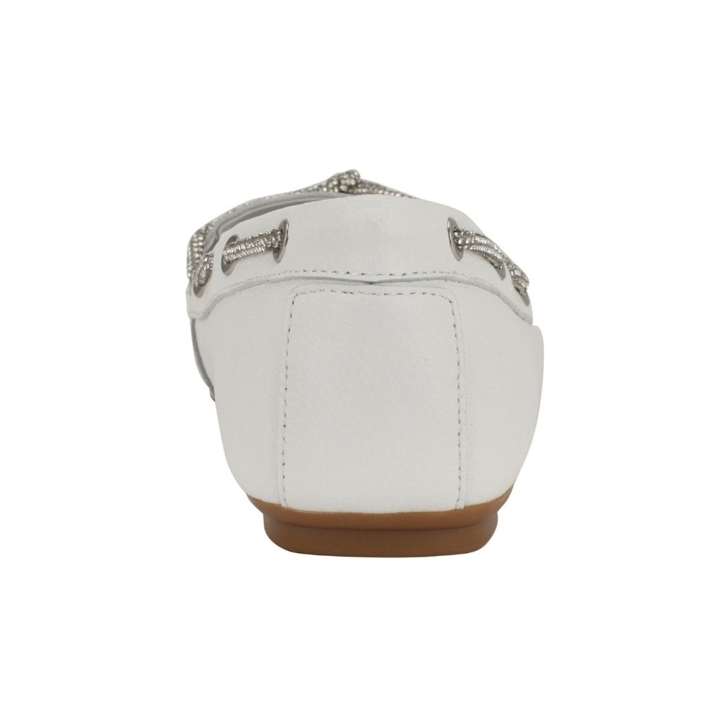 Guess Women's Lavonta Rhinestone Lace Tailored Boat Shoes - White Leather, Size 6.5M