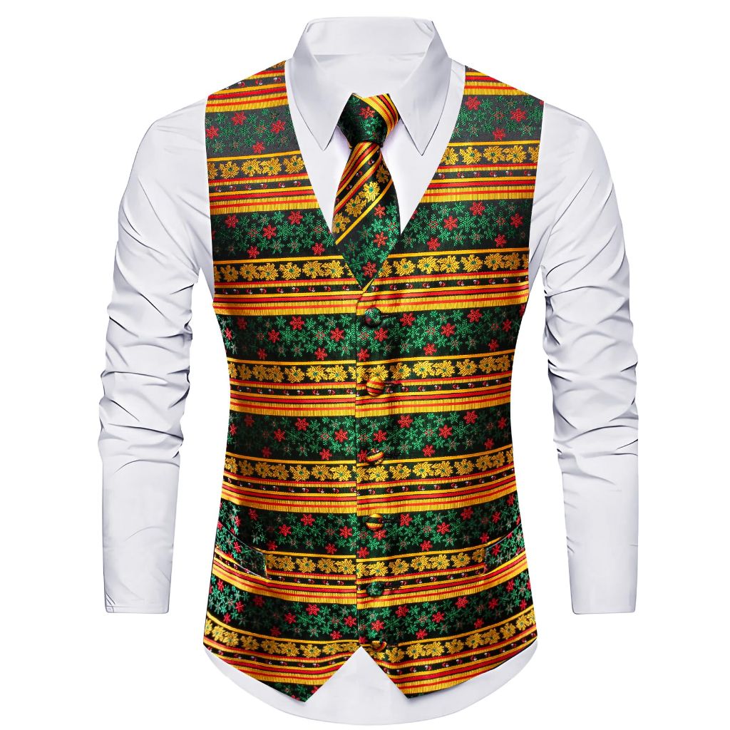 Barry.Wang Mens Red/Green Christmas Suit Vest Holiday Xmas Waistcoat Tie Set Party Tuxedo