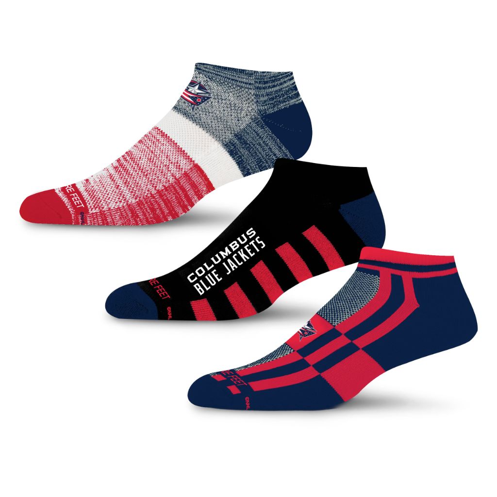 For Bare Feet NHL COLUMBUS BLUE JACKETS Stripe Stack 3 Pack Ankle Sock Team Colors Large