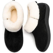Goldnut Slip On Winter Boots for Women - Faux Suede Warm Fur Lined Comfy Booties with Stitching Trim Black Size 7