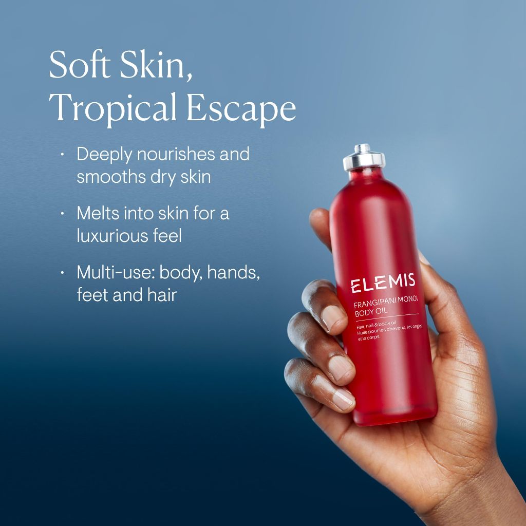 ELEMIS Frangipani Monoi Body Oil 100ml, Luxurious Nourishing Oil for Soft, Hydrated Skin & Hair
