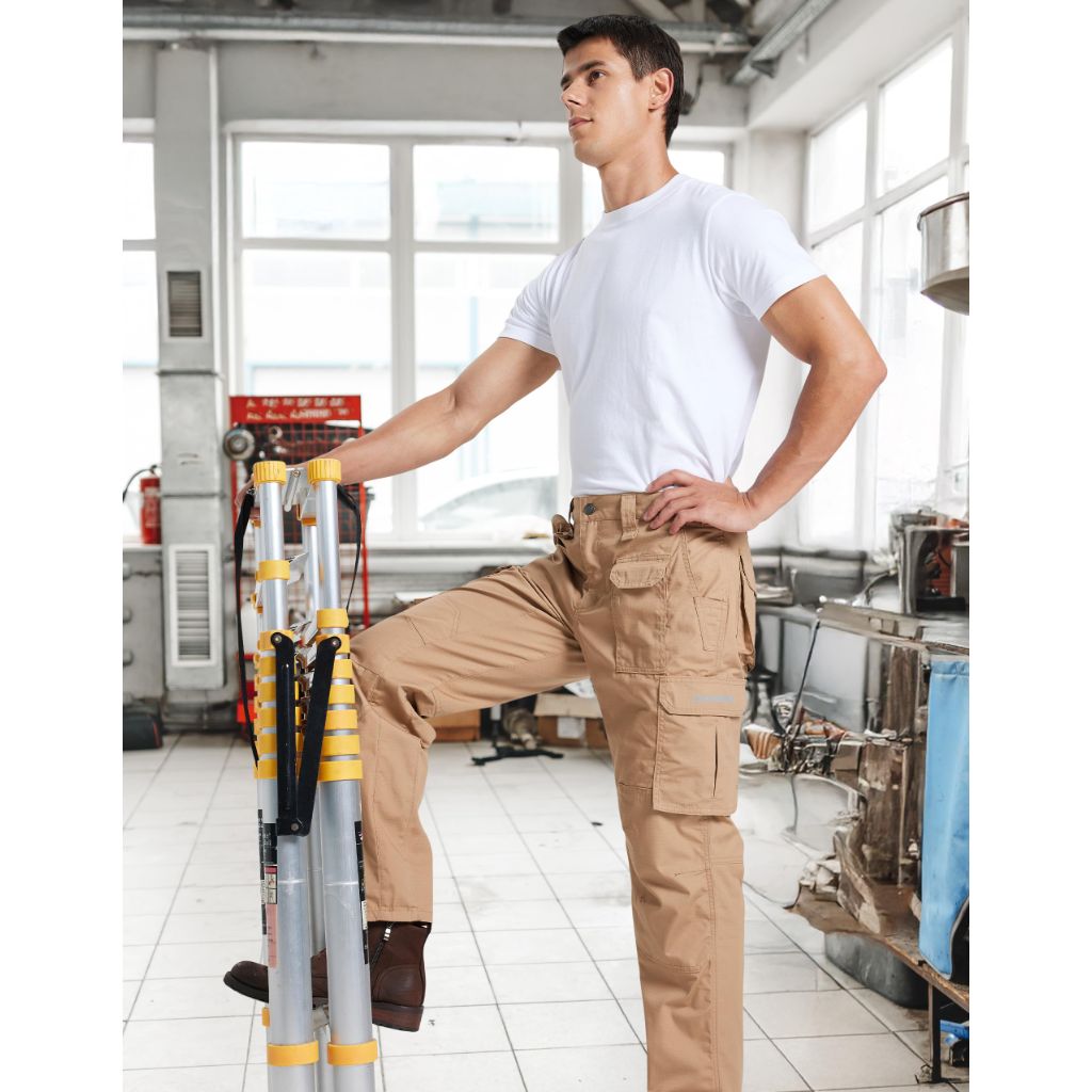 DURAWERK Men's 4-Way Stretch Cargo Pants - Khaki, 36W X 32L